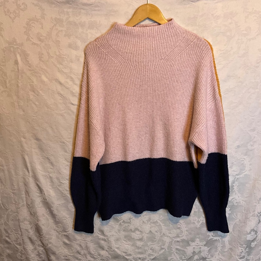 Free Assembly Colorblock Mock Neck Sweater Pink Navy Ochre Womens Sz M Y2K Style - Picture 1 of 9